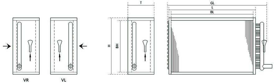 Габариты моделей фреоновых калориферов