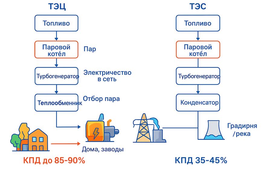 Различие ТЭЦ и ТЭС